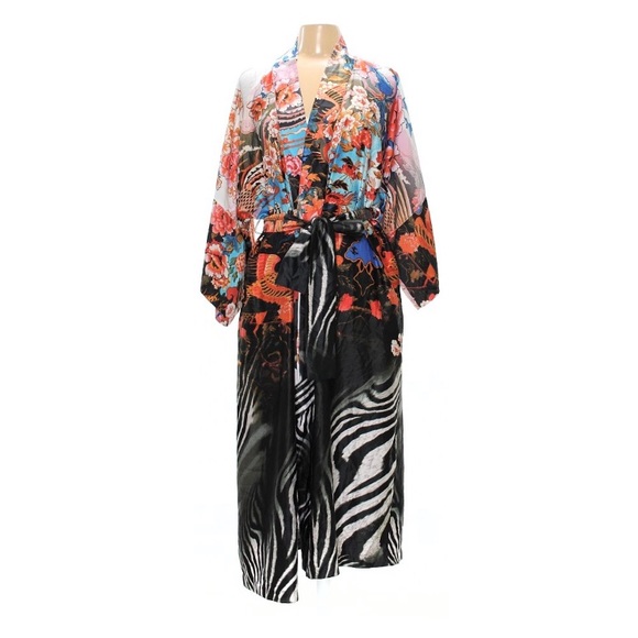 Natori Dresses & Skirts - Natori kimono long robe slip set silky mix print